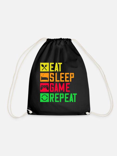 Kultiges Gaming-Motiv "Eat Sleep Game Repeat" - Turnbeutel - Schwarz