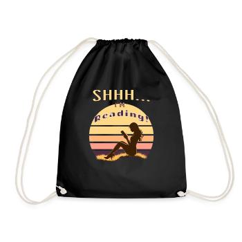 Lost in a Book – Shhh... I'm Reading - Drawstring Bag - black - Front