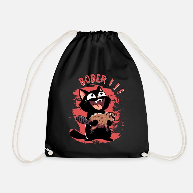 Hyper cat calls "Bober!!" – Animal freak out - Drawstring Bag - black