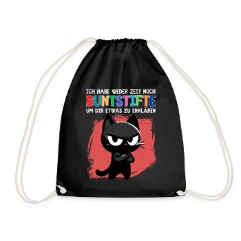 Genervte Katze & Buntstifte – Schulstart Hölle - Turnbeutel - Schwarz - Vorne