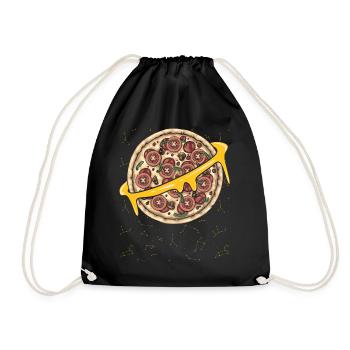 Funny space planet lovers, pizza chef - Drawstring Bag - black - Front