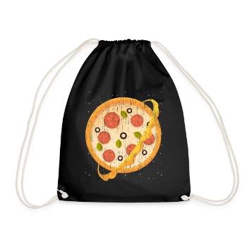 Funny space planet lovers, pizza chef - Drawstring Bag - black - Front