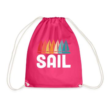 Sail Dinghy Sailboat Sea Captain Retro Funny - Drawstring Bag - fuchsia - Front