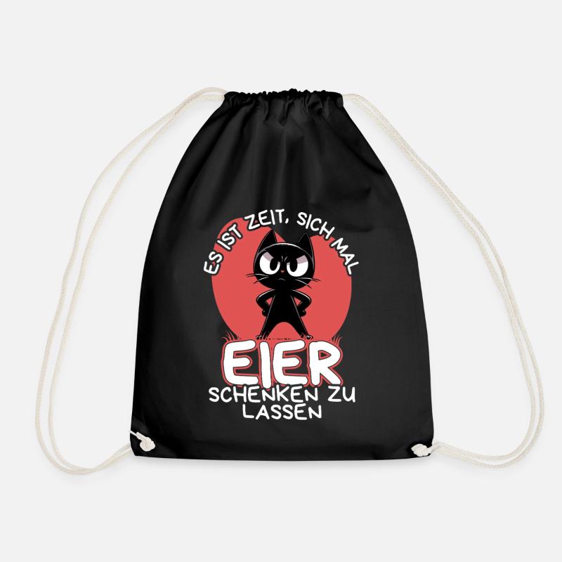 Zeit für Eier – Katze mit Haltung und Ansage - Turnbeutel - Schwarz