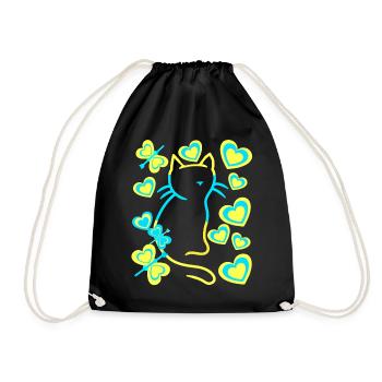 Retro Cat Cats Vintage 80s 90s Kids - Drawstring Bag - black - Front