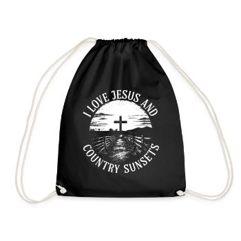 I Love Jesus Und Country Sunsets Cross - Turnbeutel - Schwarz - Vorne