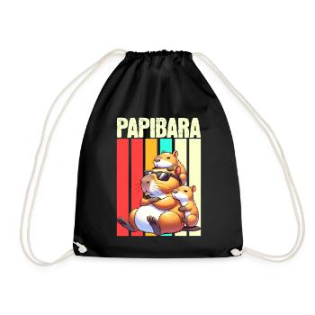 Papibara Capybara Father Dad - Drawstring Bag - black - Front