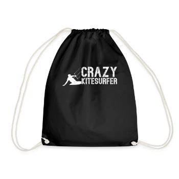 Kiteboarding - Crazy Kitesurfer - Drawstring Bag - black - Front