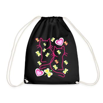 Cat Cats Kitten Valentine - Drawstring Bag - black - Front