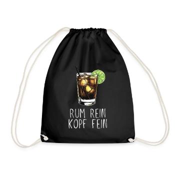 Rum rein Kopf fein - Saufspruch Longdrink und Lime - Turnbeutel - Schwarz - Vorne