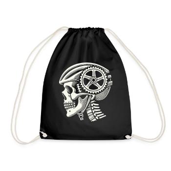 Fahrradfahrer Schädel Mit Kettenhelm Illustration - Turnbeutel - Schwarz - Vorne