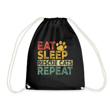 Eat Sleep Rescue Cats Repeat Retro Feral Cat - Turnbeutel - Schwarz - Vorne