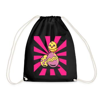 Retro Easter Easter Eggs Chick Kids Child - Drawstring Bag - black - Front