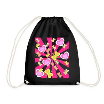 Spring Heart Hearts Summer Summertime Retro 80s - Drawstring Bag - black - Front
