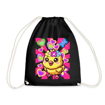 Spring Easter Chick Kids Child Baby - Drawstring Bag - black - Front