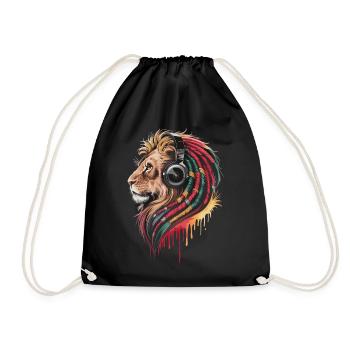 Reggae Lion with Headphones - Drawstring Bag - black - Front