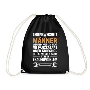 Lebensweisheit für Männer Werkstatt JGA Handwerker - Turnbeutel - Schwarz - Vorne