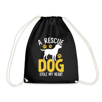A Rescue Dog Stole My Heart Funny Dog Rescue - Drawstring Bag - black - Front