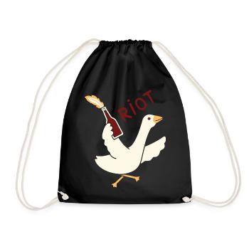 Rioting Goose T-Shirt – Fun & Quirky Graphic - Drawstring Bag - black - Front