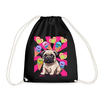 Dog Dog Pug Kids Child Cream Cream - Drawstring Bag - black - Front