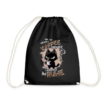 Kaffee und Ruhe – schwarze Katze am Limit - Turnbeutel - Schwarz - Vorne