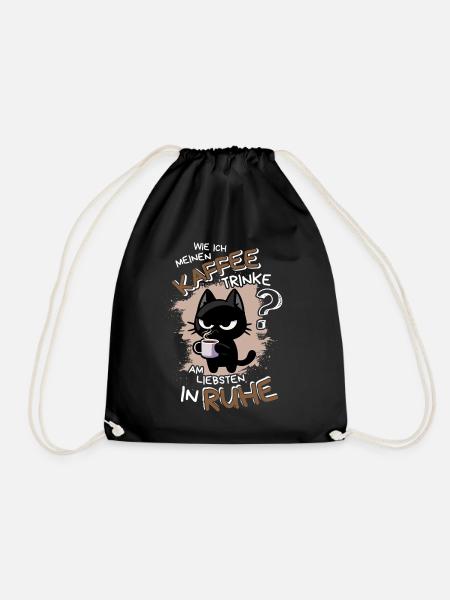 Kaffee und Ruhe – schwarze Katze am Limit - Turnbeutel - Schwarz