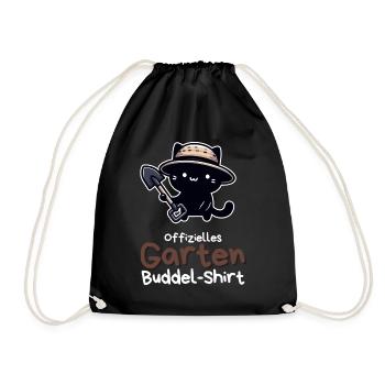 Offizielles Garten Buddel-Shirt mit Katze - Turnbeutel - Schwarz - Vorne