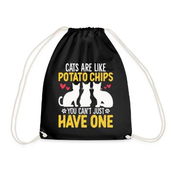 Cats Are Like Potato Chips Animal Activist Funny - Drawstring Bag - black - Front