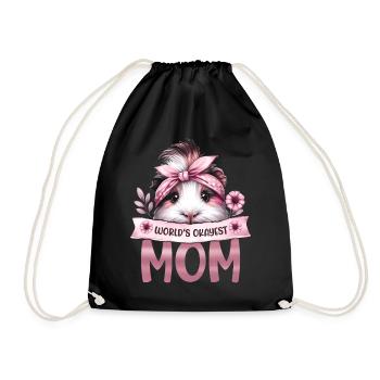 Guinea Pig Worlds Okayest Mom Mom Gift - Drawstring Bag - black - Front