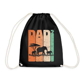 Retro Elephant Design Dad High 2 Dads Gift - Drawstring Bag - black - Front
