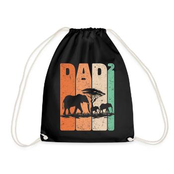 Father's Day Elephant Dad High Two Kids Gift - Drawstring Bag - black - Front