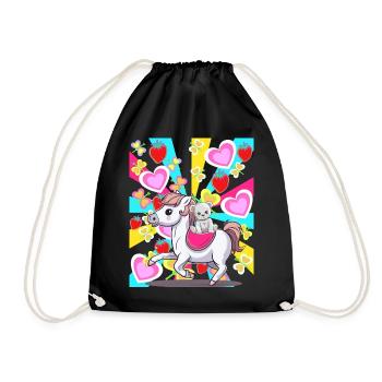 Retro Kids Child Horse Teddy Heart Birthday Baby - Drawstring Bag - black - Front