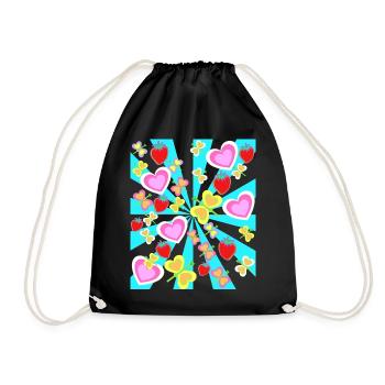 Retro Summer Strawberries Heart Butterflies Nature - Drawstring Bag - black - Front