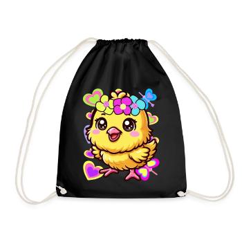 Chick Easter Kids Child Baby Chicken - Drawstring Bag - black - Front