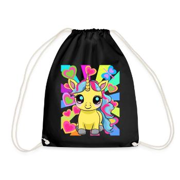 Retro Unicorn Unicorns Kids Child Horse - Drawstring Bag - black - Front