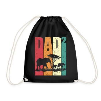 Elephant Two Kids Dad High 2 Father's Day Gift - Drawstring Bag - black - Front