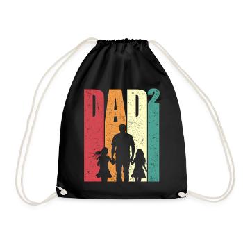 Dad High 2 Dad Two Daughters Retro Dad Gift - Drawstring Bag - black - Front