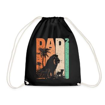 Father's Day Lion Dad High Two Kids Gift - Drawstring Bag - black - Front