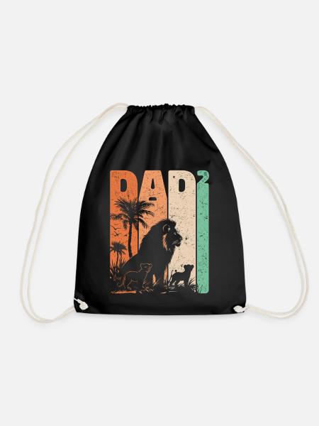 Vatertag Löwe Papa Hoch Zwei Kinder Geschenk - Turnbeutel - Schwarz