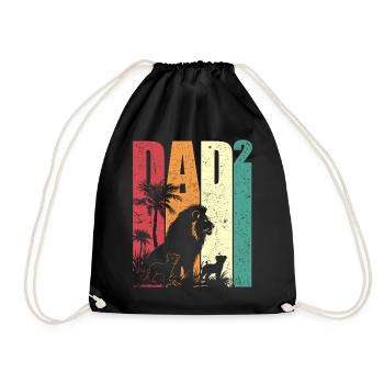 Lion Two Children Dad High 2 Father's Day Gift - Drawstring Bag - black - Front