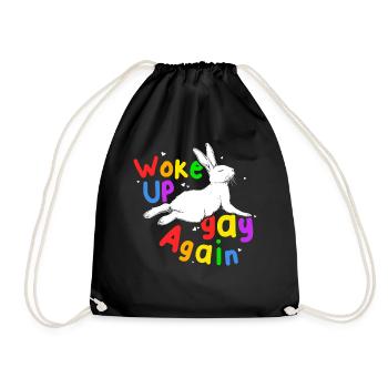 Woke Up Gay Again Funny LGBTQ Easter Bunny Pride - Drawstring Bag - black - Front