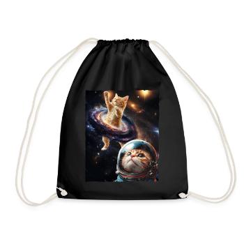 Cute Cat Meme Outerspace Galaxy Space Astrology - Drawstring Bag - black - Front