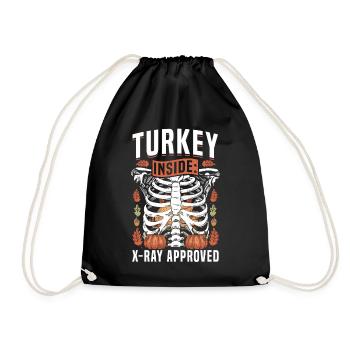 Fall Season Turkey Thanksgiving Xray - Drawstring Bag - black - Front