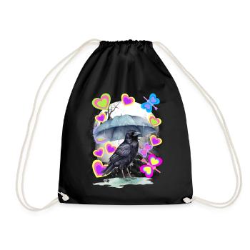 Spring Raven Retro Raven Crow Crows Vintage - Drawstring Bag - black - Front
