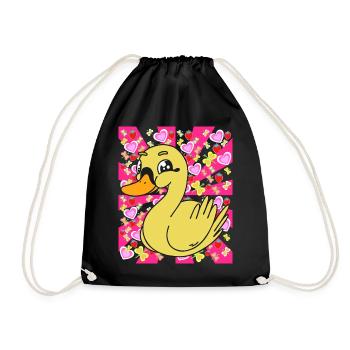 Duck Ducks Kids Child Baby Retro - Drawstring Bag - black - Front