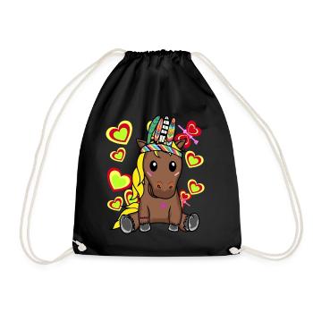Hippie Pferd Pferde Pony Kinder Kind - Turnbeutel - Schwarz - Vorne