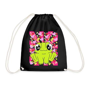 Frog Frogs Kids Child Baby Retro 80s 90s - Drawstring Bag - black - Front
