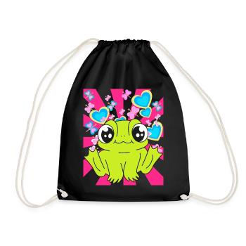 Retro Frog Frogs Kids Child Toad - Drawstring Bag - black - Front