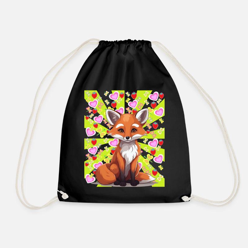 Fuchs Füchse Kinder Sommer Sommerzeit Retro bunt - Turnbeutel - Schwarz