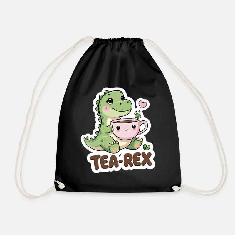 Tea-Rex – Süßer Dino mit Teetasse - Turnbeutel - Schwarz